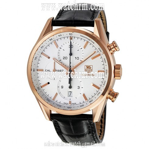 Tag Heuer Carrera Calibre 1887 Silver Dial Chronograph Black Leather Men's Watch CAR2140-FC8145