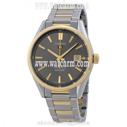 Tag Heuer Carrera Calibre 5 Anthracite Dial Stainless Steel Yellow Gold Men's Watch WAR215CBD0783
