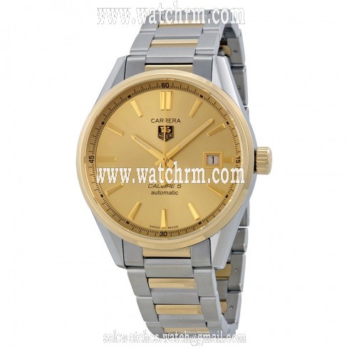 Tag Heuer Carrera Calibre 5 Gold Dial Stainless Steel Yellow Gold Men's Watch WAR215ABD0783