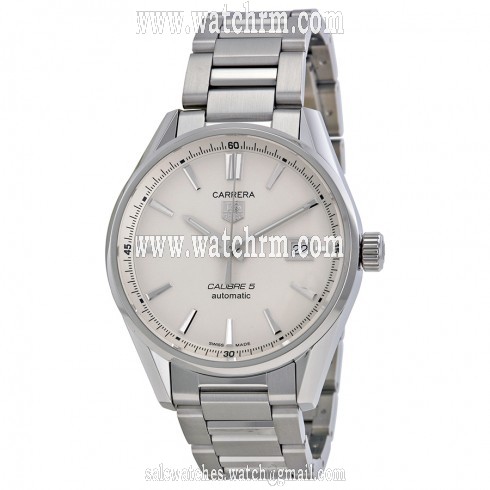 Tag Heuer Carrera Calibre 5 Silver Dial Stainless Steel Men's Watch WAR211B.BA0782