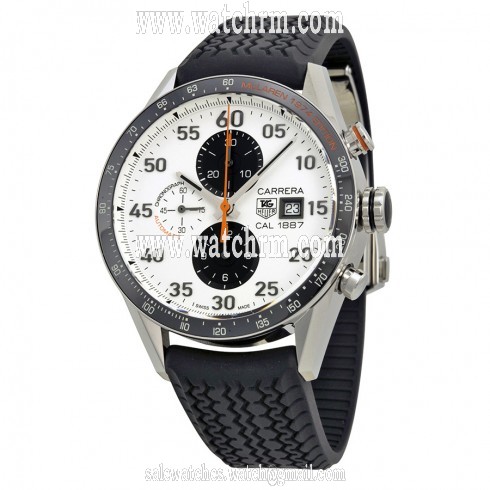 Tag Heuer Carrera Chronograph McLaren Mercedes  Calibre 1887 White Dial Black Rubber Men's Watch CAR2A12FT6033
