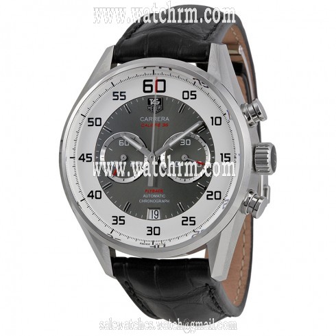Tag Heuer Carrera Chronograph Silver and Grey Dial Black Leather Men's Watch CAR2B11FC6235