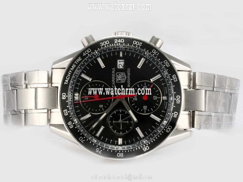 TAG Heuer Carrera CV2010.BA0786 Black Dial Round Silver Stainless Steel Strap Watch
