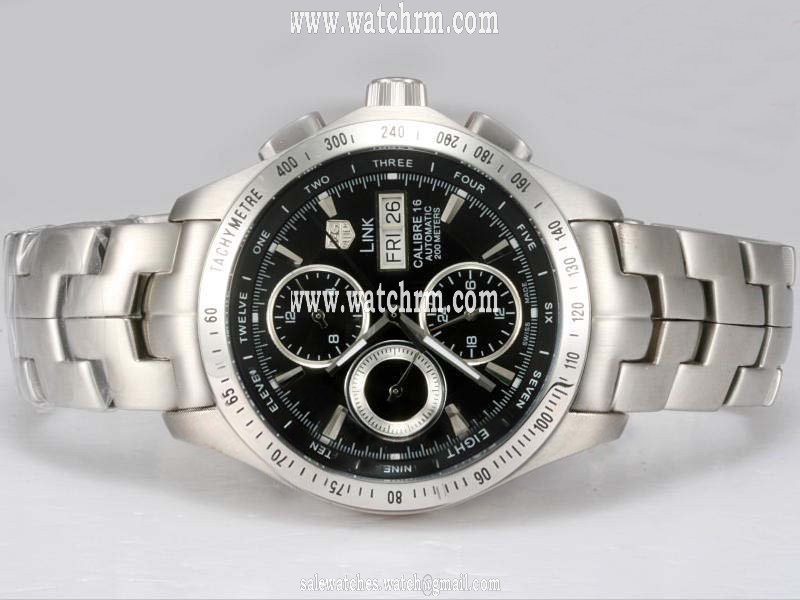 TAG Heuer Carrera CV2016.BA0786 Black Dial Silver Stainless Steel Strap Stainless Steel Bezel Watch