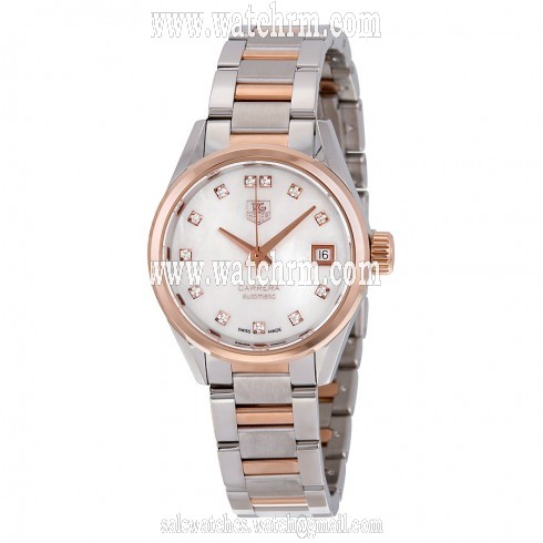 Tag Heuer Carrera Mother of Pearl Diamond Steel and 18K Rose Gold Ladies Watch WAR2452.BD0777
