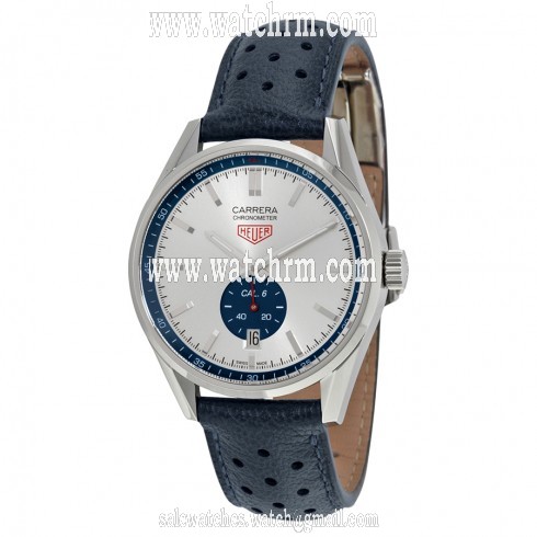 Tag Heuer Carrera Silver Dial Blue Leather Watch WV5111FC6350