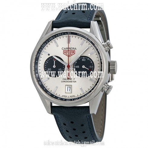 Tag Heuer Carrera Silver Dial Chronograph Blue Leather Men's Watch CV5111FC6335