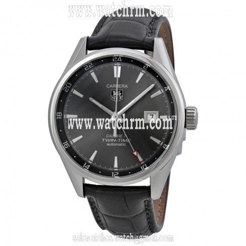 Tag Heuer Carrera Twin Time Anthracite Dial Grey Alligator Leather Men's Watch WAR2012.FC6326