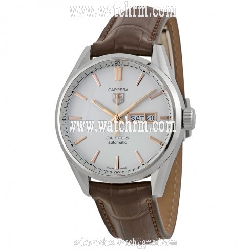 Tag Heuer Carrera White Dial Brown Alligator Leather Men's Watch WAR201DFC6291