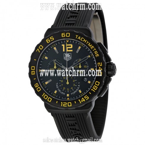 Tag Heuer Formula 1 Chronograph Black and Yellow Dial Black Rubber Men's Watch CAU111EFT6024