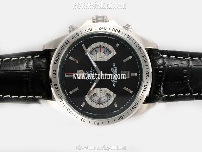 TAG Heuer Grand Carrera CAV511A.FC6225 Black Cow Leather Strap Mens Stainless Steel Bezel Watch