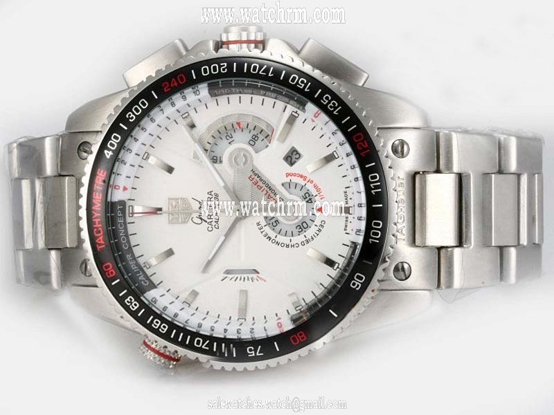 TAG Heuer Grand Carrera Grand Carrera Calibre Stainless Steel Case PVD Bezel White Dial Watch