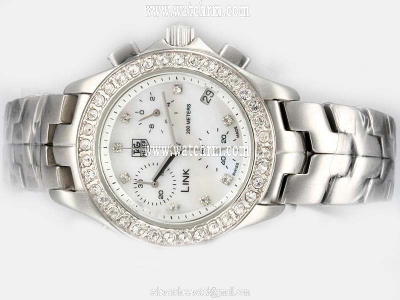TAG Heuer Link 47120/000P-9216 White Dial Diamond Bezel Stainless Steel Case Watch