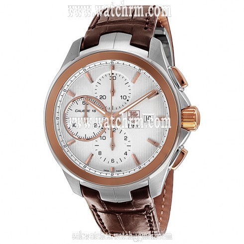Tag Heuer Link Silver Dial Chronograph 18kt Rose Gold Steel Brown Leather Men's Watch CAT2050FC6322