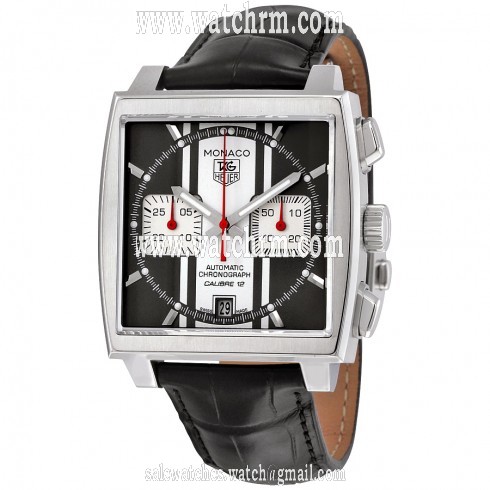 Tag Heuer Monaco Automatic Chronograph Black Dial Black Leather Men's Watch CAW211N.FC6177