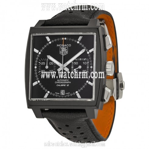 Tag Heuer Monaco Black Dial Chronograph Black Leather Men's Watch CAW211MFC6324