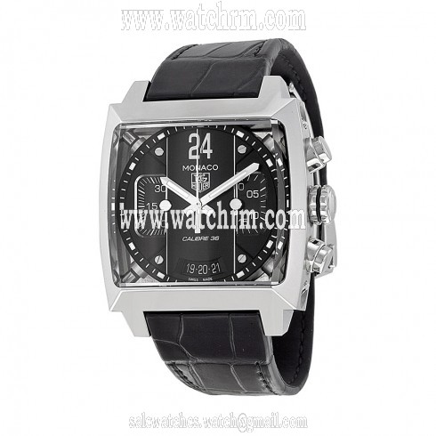 Tag Heuer Monaco Chronograph Black Dial Black Leather Men's Watch CAL5113FC6329