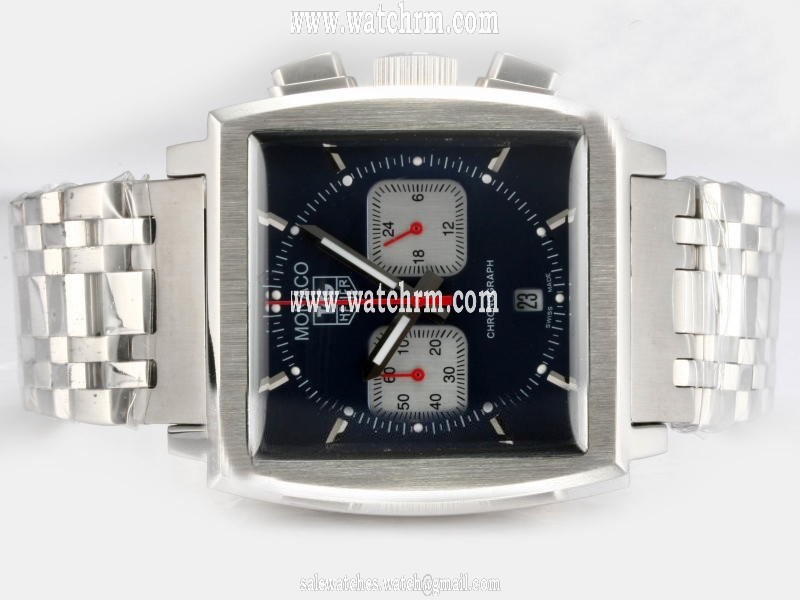 TAG Heuer Monaco Monaco Calibre 12 Stainless Steel Case Square Black Dial Watch