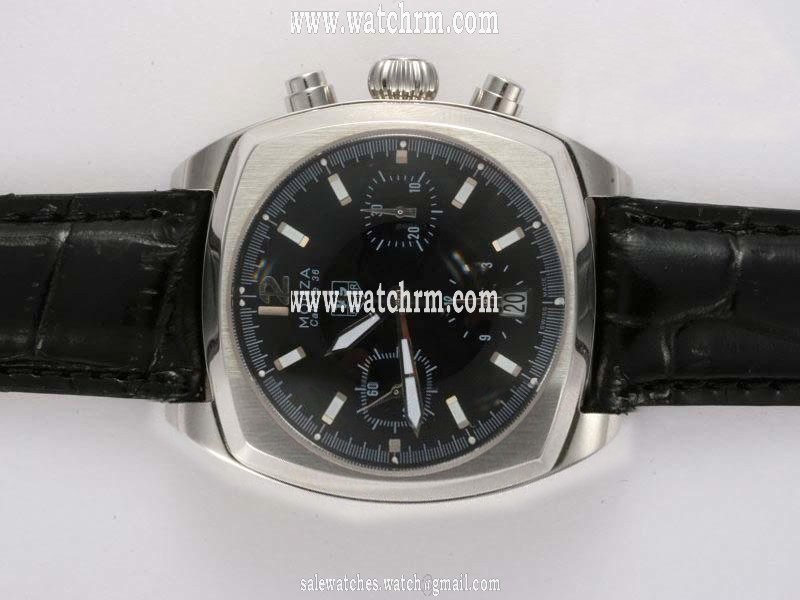 TAG Heuer Monza CR2113-0 38mm Blue Crocodile Leather Strap Black Dial Watch