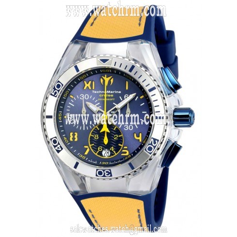 Technomarine Cruise California Chronograph Blue Dial Blue Silicone Yellow Canvas Unisex Watch 115015