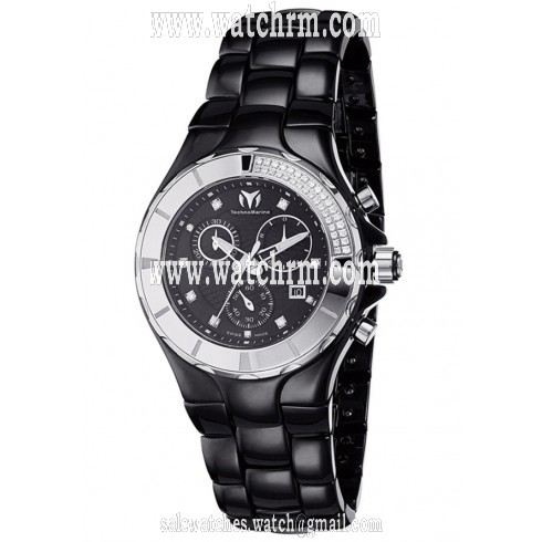 TechnoMarine Cruise Chronograph Black Dial Black Ceramic Ladies Watch 110029C