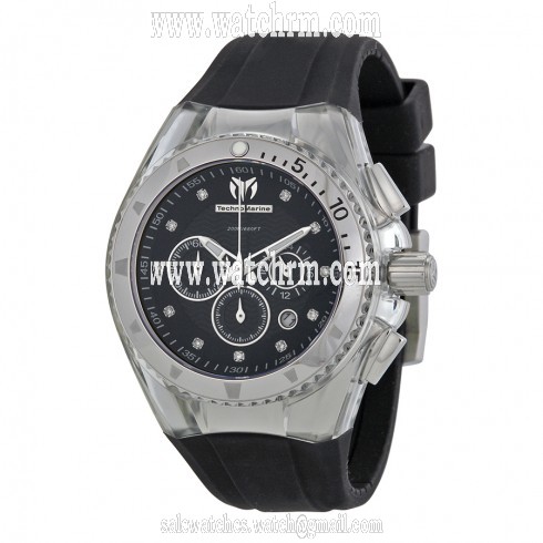 Technomarine Cruise Chronograph Black Dial Black Rubber Ladies Watch 111043