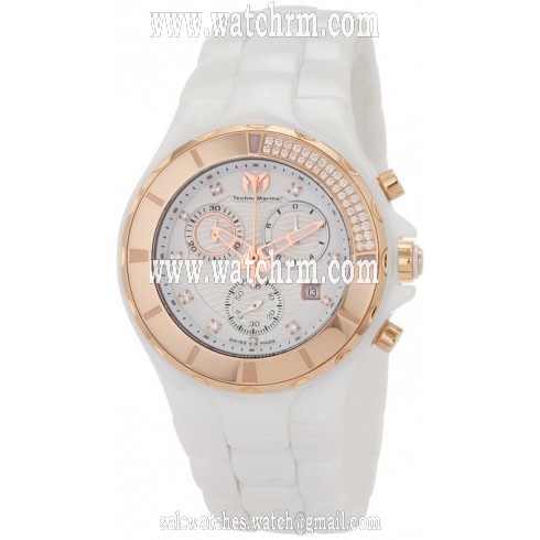 TechnoMarine Cruise Chronograph White Dial Diamond White Ceramic Ladies Watch 110033C