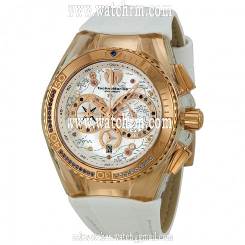 Technomarine Cruise Dream Chronograph Mother of Pearl Dial White Leather Ladies Watch 113008B