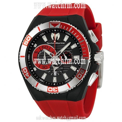 TechnoMarine Cruise Locker Chronograph Black Dial Red Silicone Men's Watch 112012