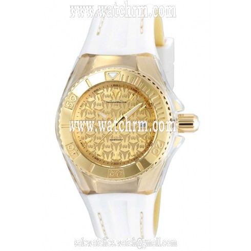 Technomarine Cruise Monogram Gold Dial White Silicone Ladies Watch 115156