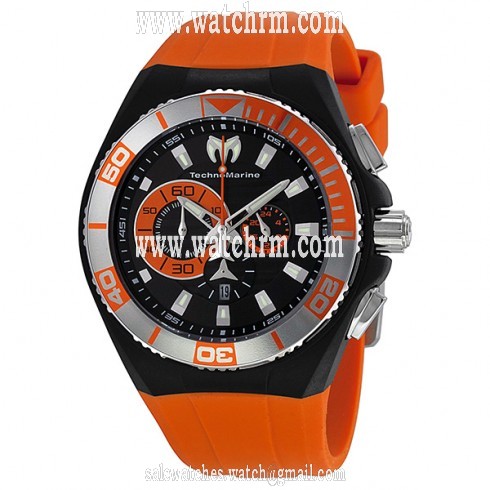 Technomarine Locker Chronograph Black Dial Stainless Steel Orange Silicone Men's Watch 112011