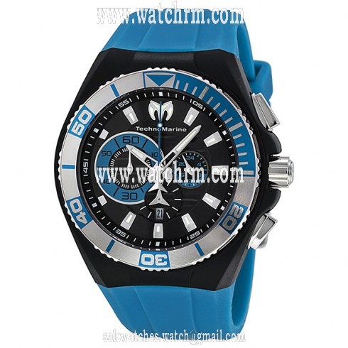 Technomarine Locker Chronograph Black Dial Stainless Steel Turquoise Silicone Men's Watch 112010