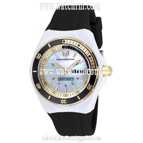 Technomarine Sea Manta White Mother of Pearl Dial Black Silicone Ladies Watch 115118
