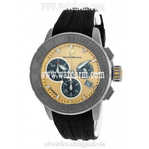 Technomarine Titanium Reef Chronograph Gold Dial Black Silicone Men's Watch 515005