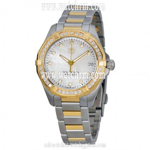 Tag Heuer Aquaracer Mother of Pearl Stainless Steel and 18kt Yellow Gold Ladies Watch WAY1353BD0917