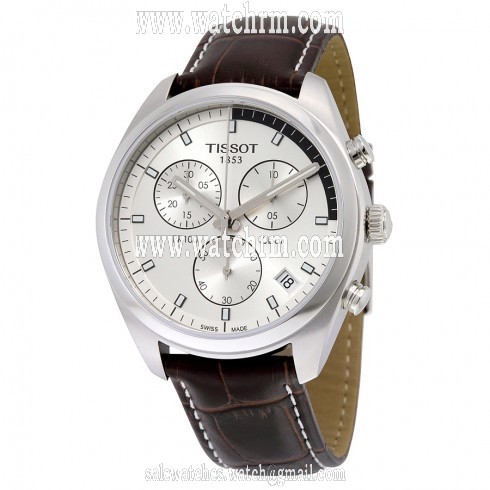 Tissot PR100 Chronograph Silver Dial Brown Leather Men's Watch T1014171603100