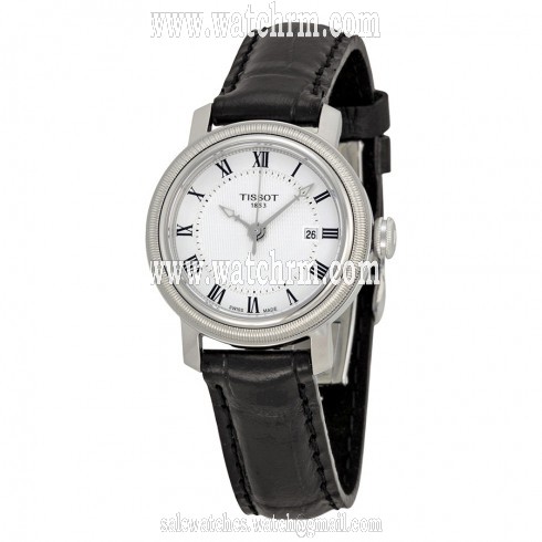 Tissot Bridgeport Automatic Silver Dial Black Leather Ladies Watch T0970071603300
