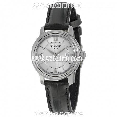 Tissot Bridgeport Silver Dial Black Leather Ladies Quartz Watch T0970101603800