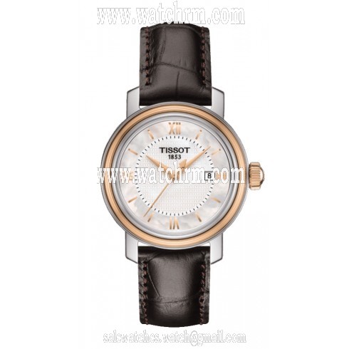 Tissot Bridgeport Quartz White Mother Of Pearl Dial Brown Leather Band Stainless Steel Case Ladies Watch T097.010.26.118.00