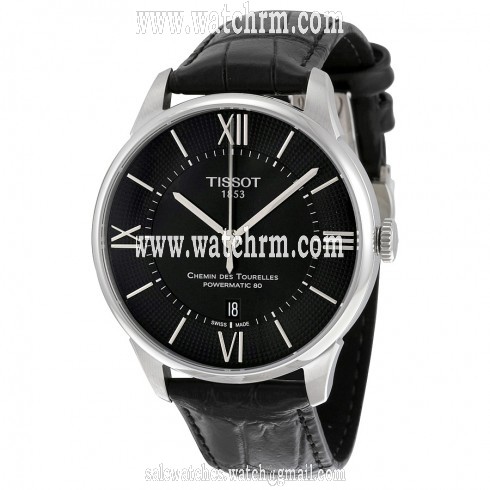 Tissot Chemin Des Tourelles Powermatic 80 Black Dial Black Leather Men's Watch T0994071605800