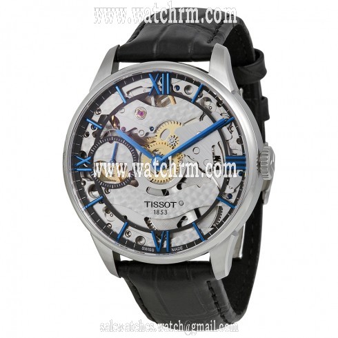 Tissot Chemin Des Tourelles Squelette Skeleton Dial Black Leather Men's Watch T0994051641800