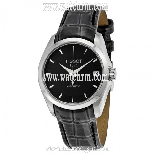 Tissot Couturier Automatic Black Dial Black Leather Ladies Watch T0352071605100