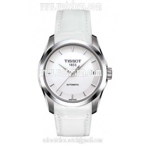 Tissot Couturier Automatic White Dial White Leather Ladies Watch T0352071601100