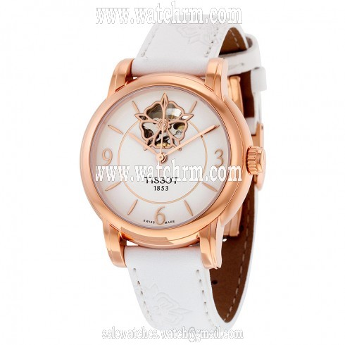 Tissot Lady Heart Powermatic 80 White Mother of Pearl Dial White Leather Ladies Watch T0502073701704
