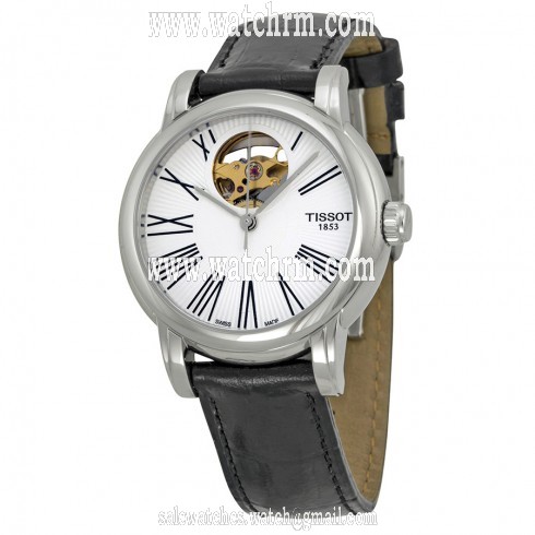 Tissot Lady Heart Silver Dial Automatic Black Leather Ladies Watch T0502071603300