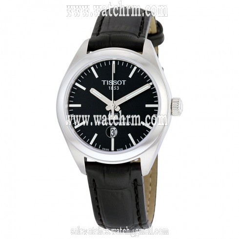 Tissot PR 100 Quartz COSC Lady Black Dial Leather Strap Watch T1012511605100