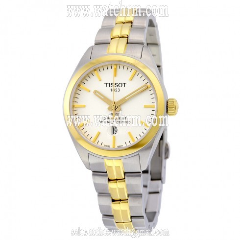 Tissot PR 100 Quartz COSC Lady White Dial Two Tone Watch T1012512203100