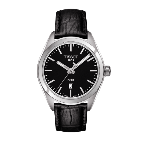 Tissot PR100 Black Dial Black Leather Ladies Watch T1012101605100