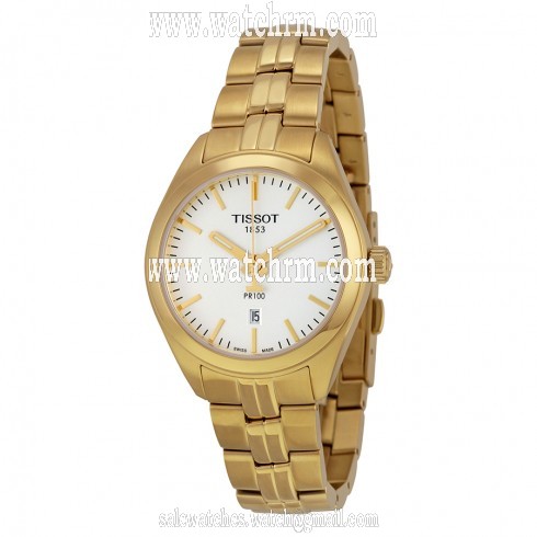 Tissot PR100 Lady Silver Dial Gold PVD Ladies Watch T1012103303100