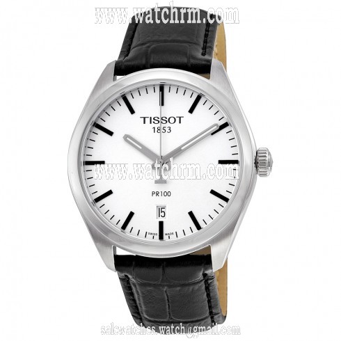 Tissot PR100 Silver Dial Black Leather Men's Watch T1014101603100